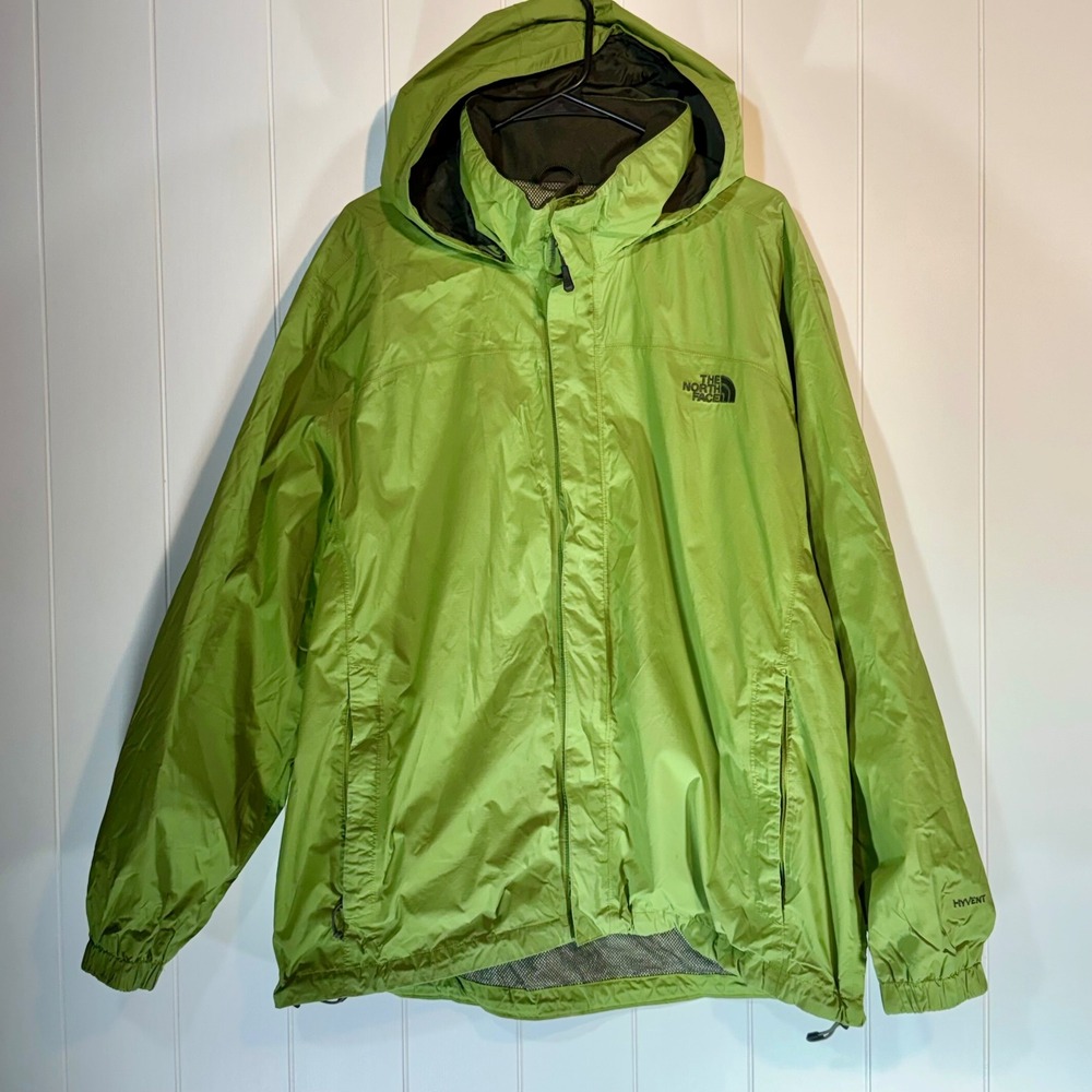 The North Face HyVent Rain Jacket Mens XL Lime Green Ripstop Hooded Shell